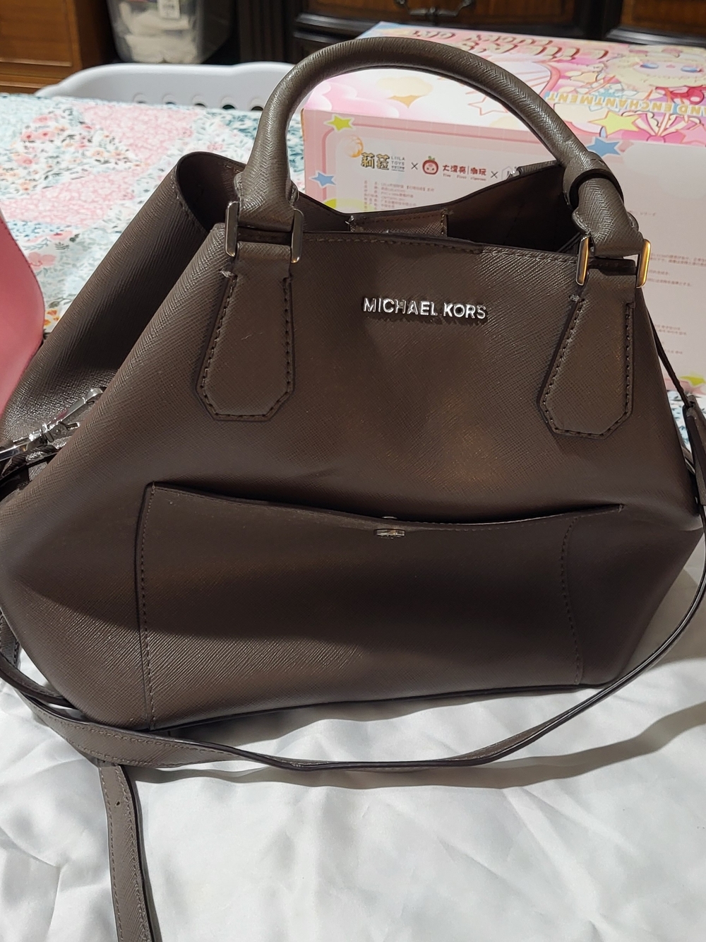 Michael Kors Dark Brown Saffiano Leather Satchel with Top Handles